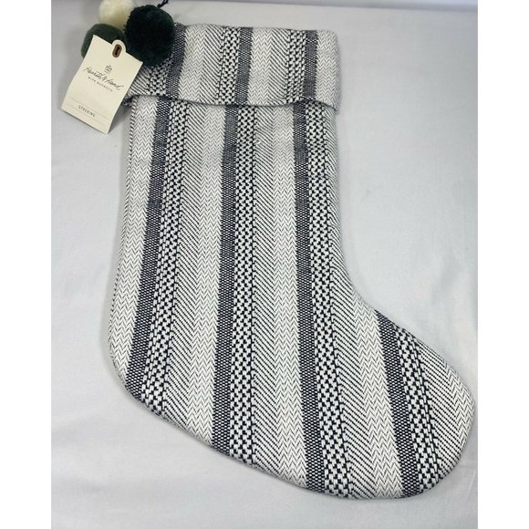 - - (NEW) Hearth & Hand Magnolia Holiday Stocking Black Striped - Picture 1 of 8
